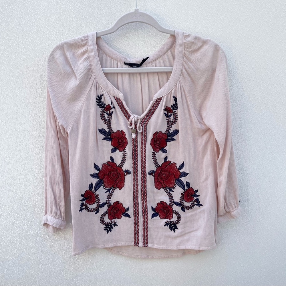 Blu Pepper Anthropologie embroidered top boho anthro floral flower bohemian